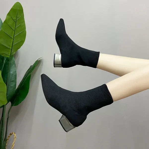 Pointed Toe Knitted Ankle Boots - Image 4