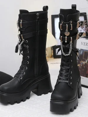 Leather Buckle Gothic Boots