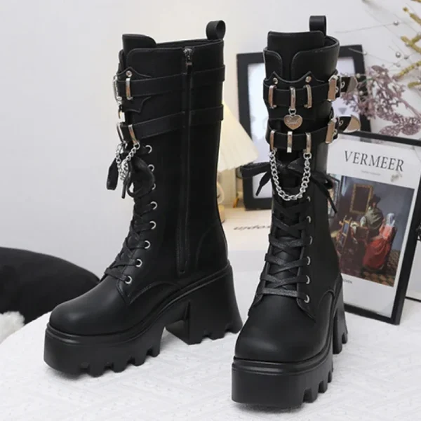 Leather Buckle Gothic Boots