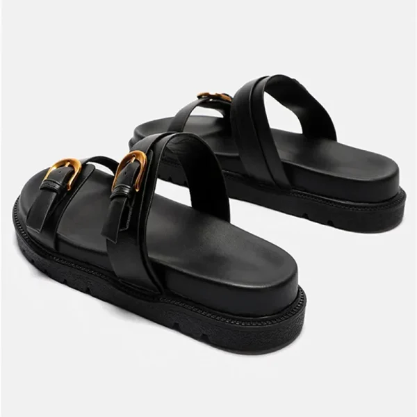 Leather Buckle Platform Slides - Image 4