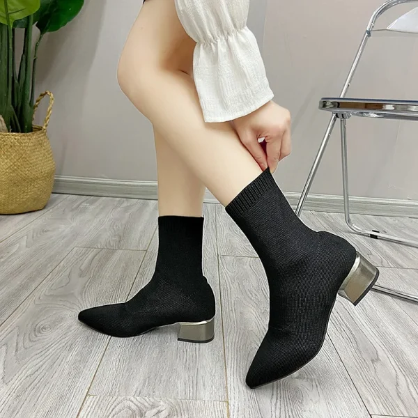 Pointed Toe Knitted Ankle Boots - Image 2