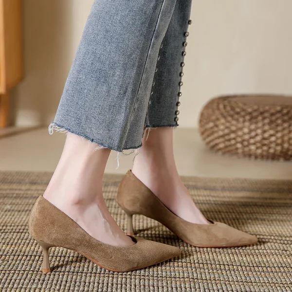 Suede Pointed Mid Heels - Image 2