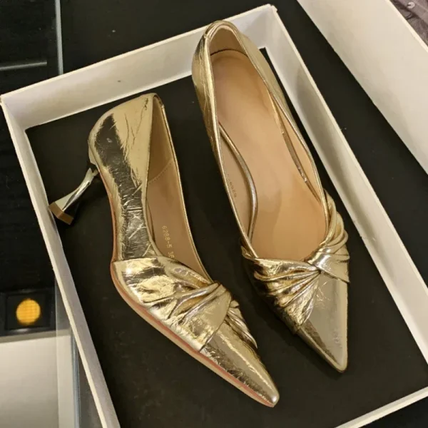 Gold Pleated Pointed Heels - Image 2