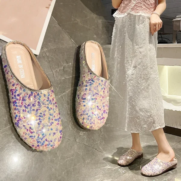 Silver Glitter Flat Slippers - Image 5