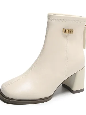 Square Heel Back-Zip Ankle Boots