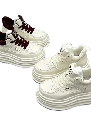 6cm Height Increase Leather Platform Sneakers