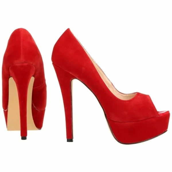 Velvet Peep-Toe Platform High-Heel Pumps - Image 4