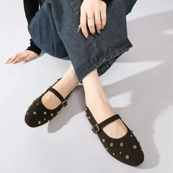 Metal Rivet Flats Faux Suede Mary Janes - Image 6