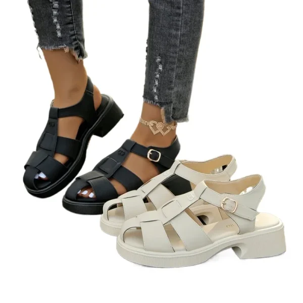 Plus Size Woven Flat Roman Sandals - Image 2