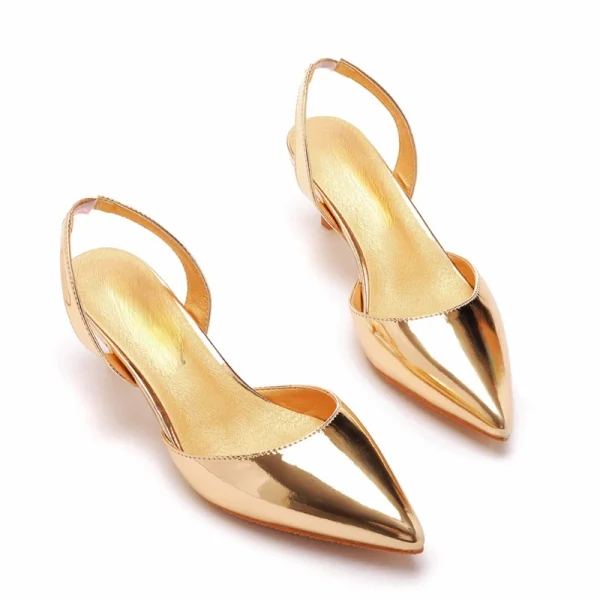 Golden Pointed Sandals Slingback Low Heels