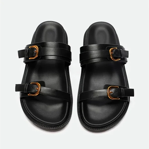 Leather Buckle Platform Slides