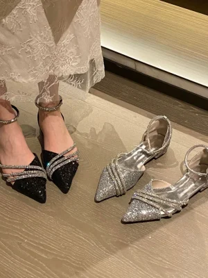 Silver Rhinestone Low Heels Elegant Pumps