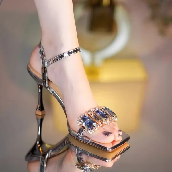 Gold Silver Crystal Sandals Ankle Straps - Image 2