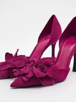 Flower Pointed Heels Elegant Rose Pumps