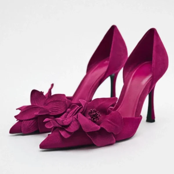 Flower Pointed Heels Elegant Rose Pumps