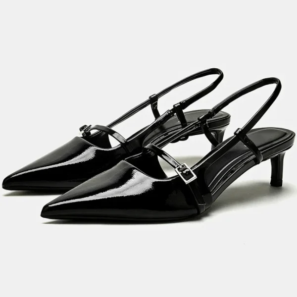 Patent Leather Slingback Low Heel Mules - Image 3