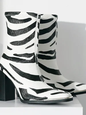 Zebra Stripe Ankle Boots High Heels