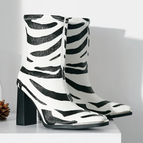 Zebra Stripe Ankle Boots High Heels