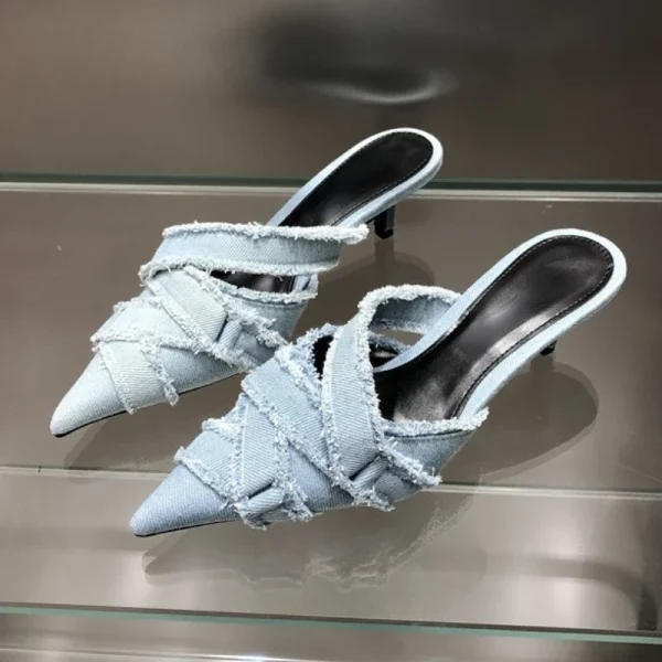 Denim Pointed Toe Slingback Mules - Image 3