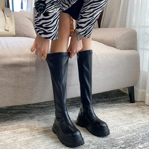 Chunky Platform Knee High Boots Zipper - Image 6