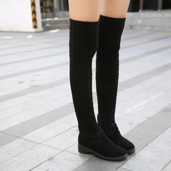 Knitted Wool Wedge Over-Knee Boots - Image 5