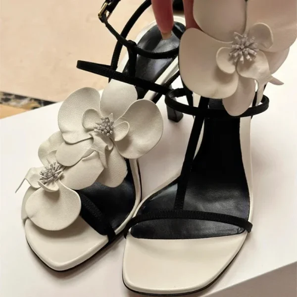 Flower High Heels Open Toe Slingback Pumps - Image 4