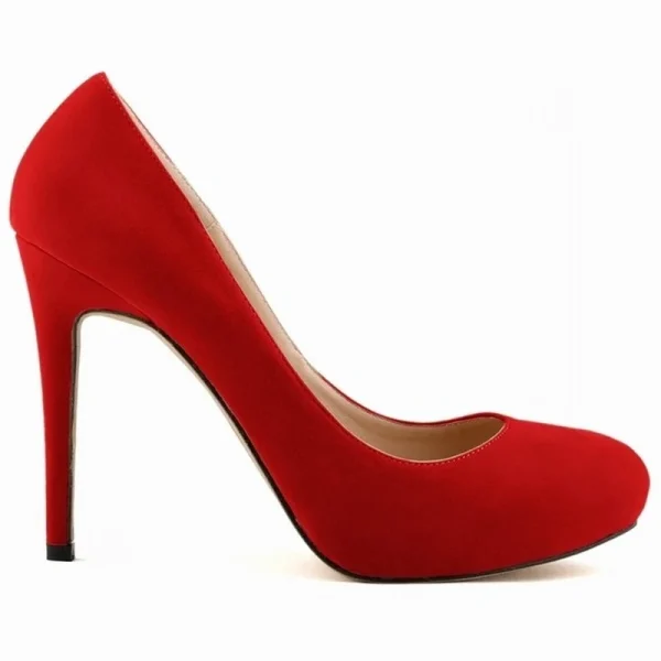 Velvet Platform High-Heel Round-Toe Pumps - Image 6