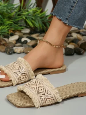 Straw Woven Espadrille Slippers