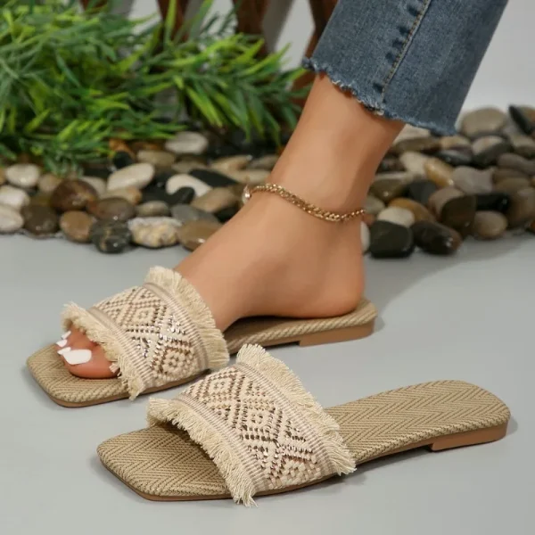 Straw Woven Espadrille Slippers