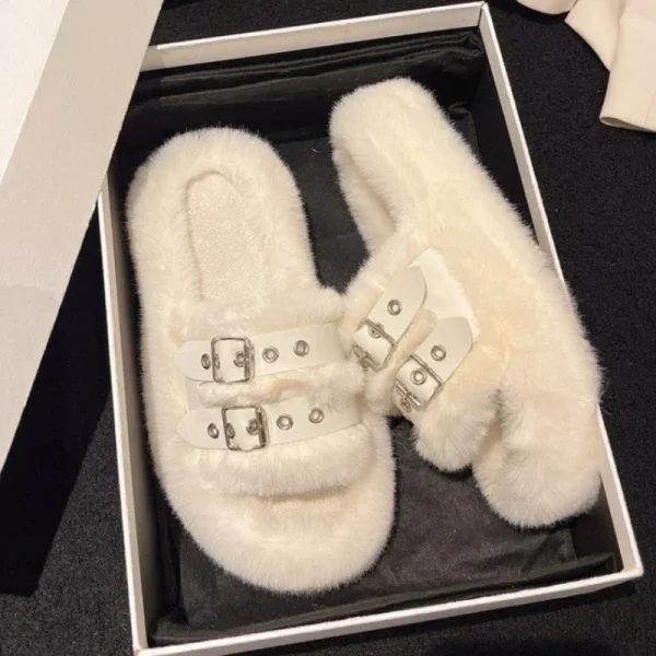 Fur Platform Slippers Warm Belt Buckle Slides