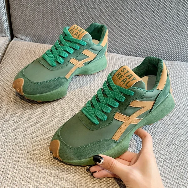 Green Leather Platform Sneakers Anti-Slip