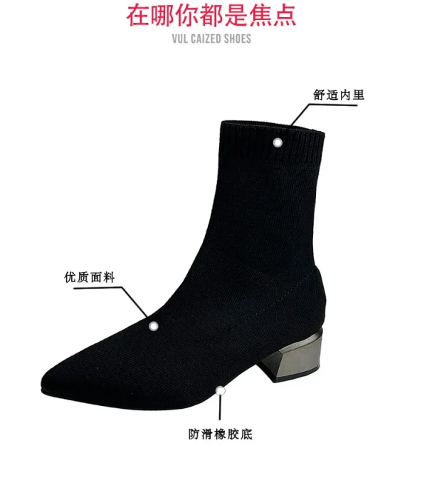 Pointed Toe Knitted Ankle Boots - Image 7