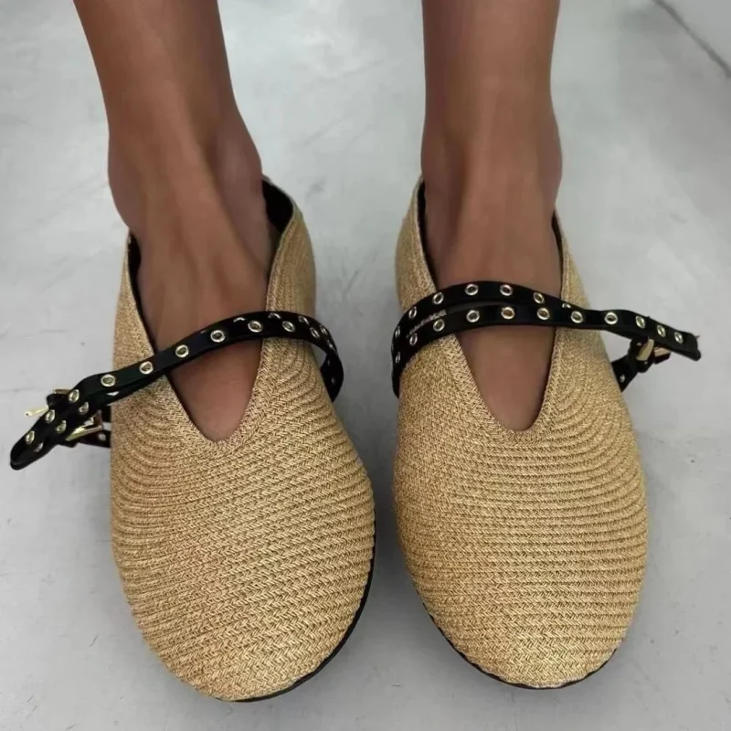 Woven Flat Ballet Shoes Comfy Mary Janes - Image 6