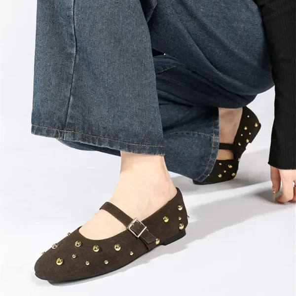 Metal Rivet Flats Faux Suede Mary Janes - Image 3