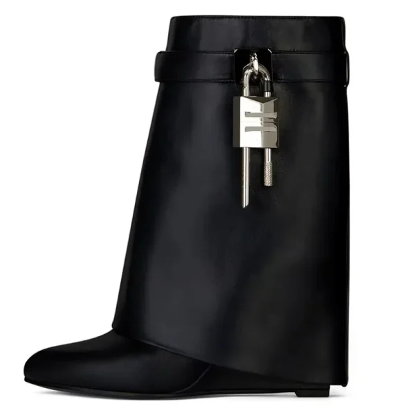 Locking Gothic Wedge Ankle Boots