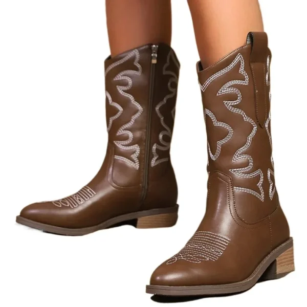 Embroidered Western Mid-Calf Boots - Image 2