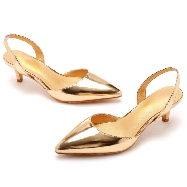 Golden Pointed Sandals Slingback Low Heels - Image 2