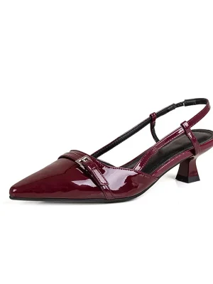 French Wine Red Patent Mid-Heel Sandals