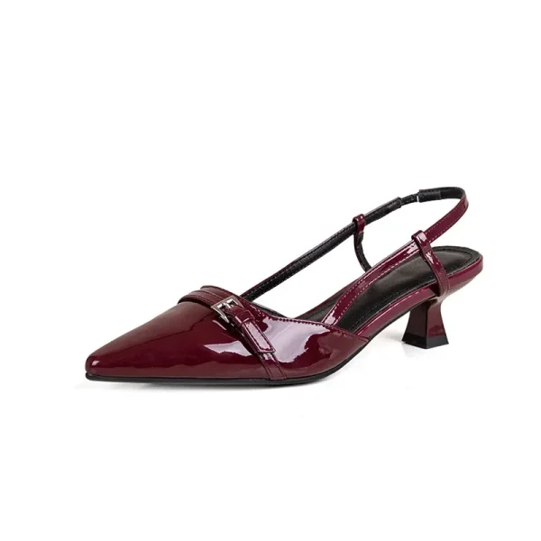 French Wine Red Patent Mid-Heel Sandals