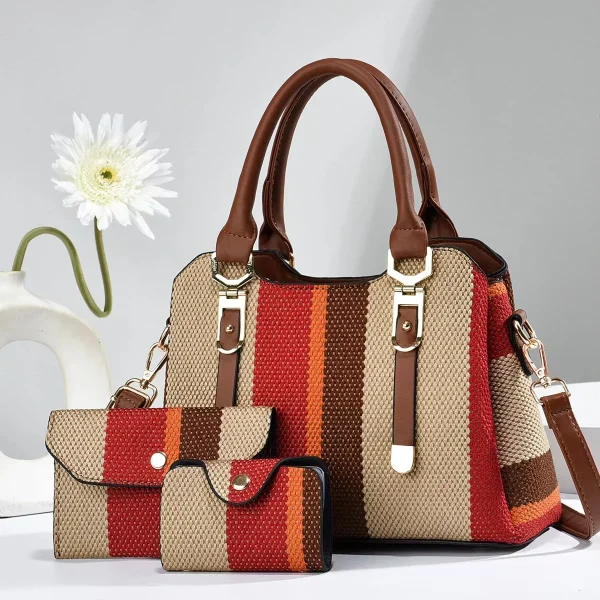 3-Piece Striped Handbag Set - Image 4