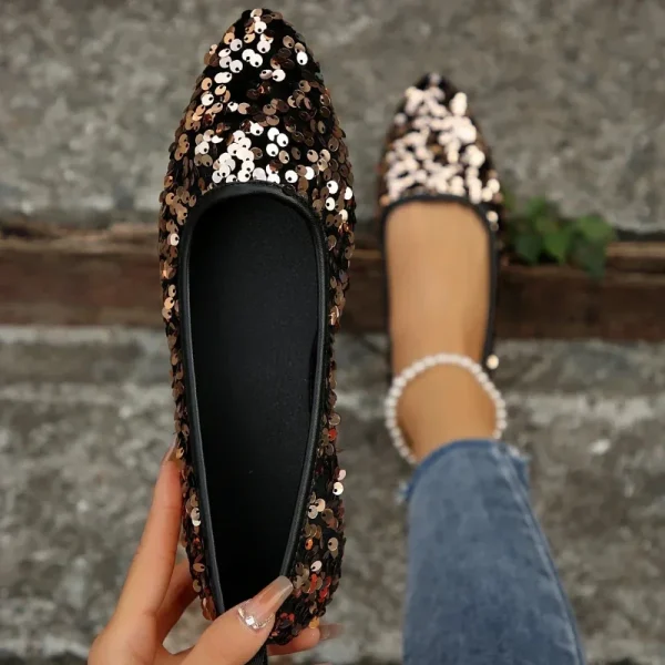 Glitter Crystal Pointed-Toe Ballet Flats - Image 5