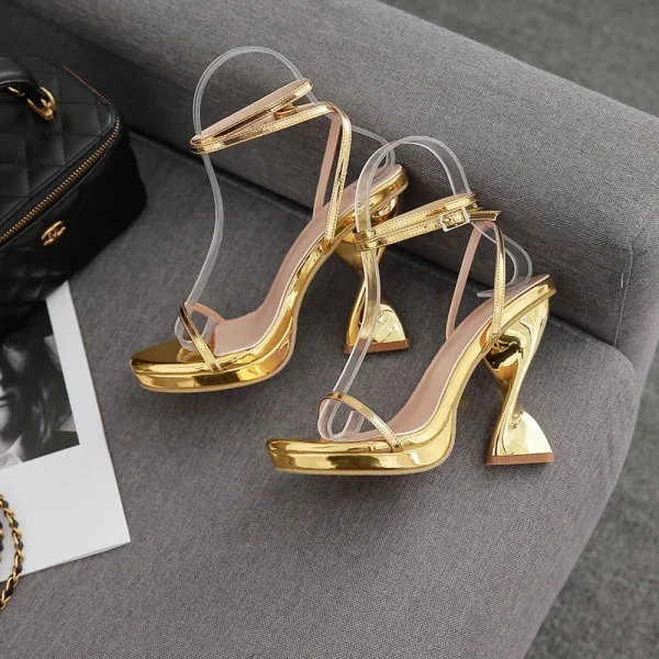 Strappy Platform Sandals Gold Open Toe - Image 5