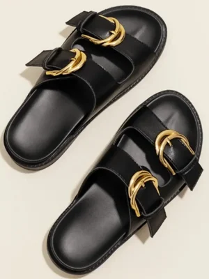 Metal Buckle Slides Soft PU Sandals