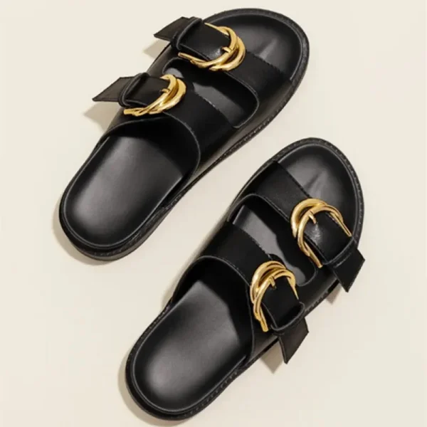 Metal Buckle Slides Soft PU Sandals