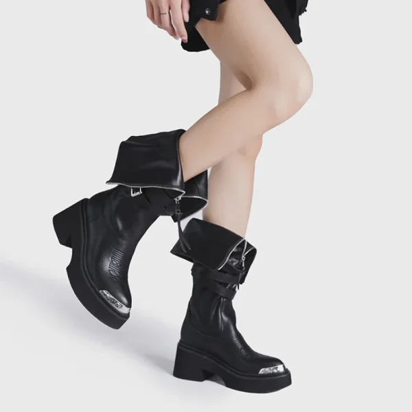 Black Leather Platform Boots Metal Toe - Image 5