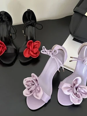 Silk Rose Cross-tied High Heels Sandals