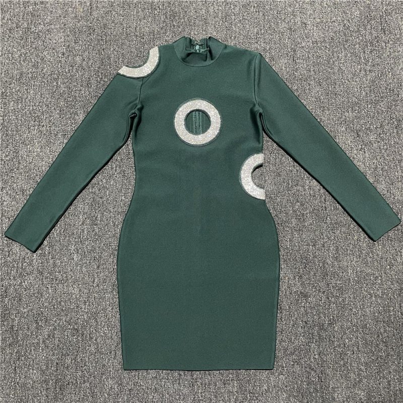 Diamond Studded Hollow Out Bandage Dress - Image 2