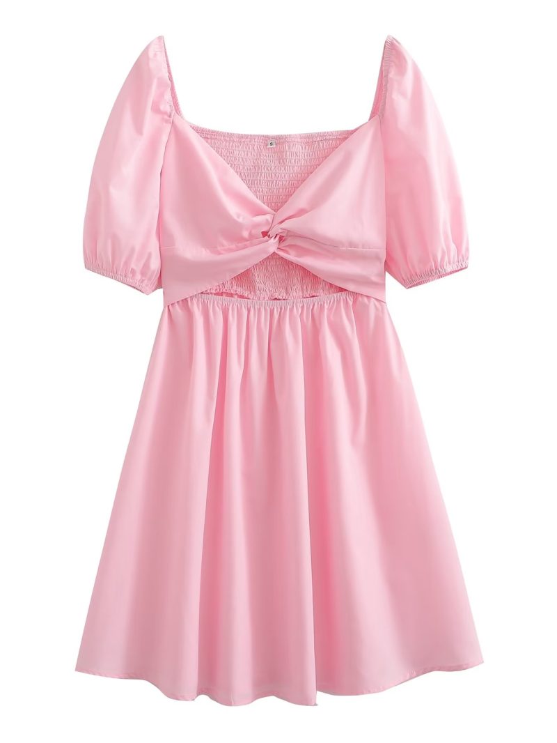Pink Cotton Criss-Cross Cutout Sexy Dress - Image 4