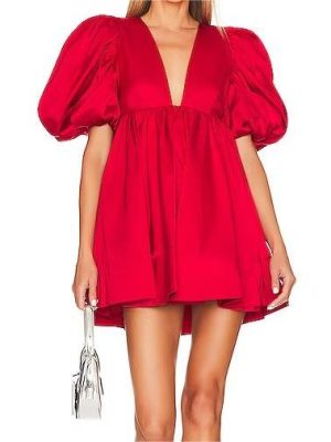 V-Neck A-Line Slimming Red Office Dress