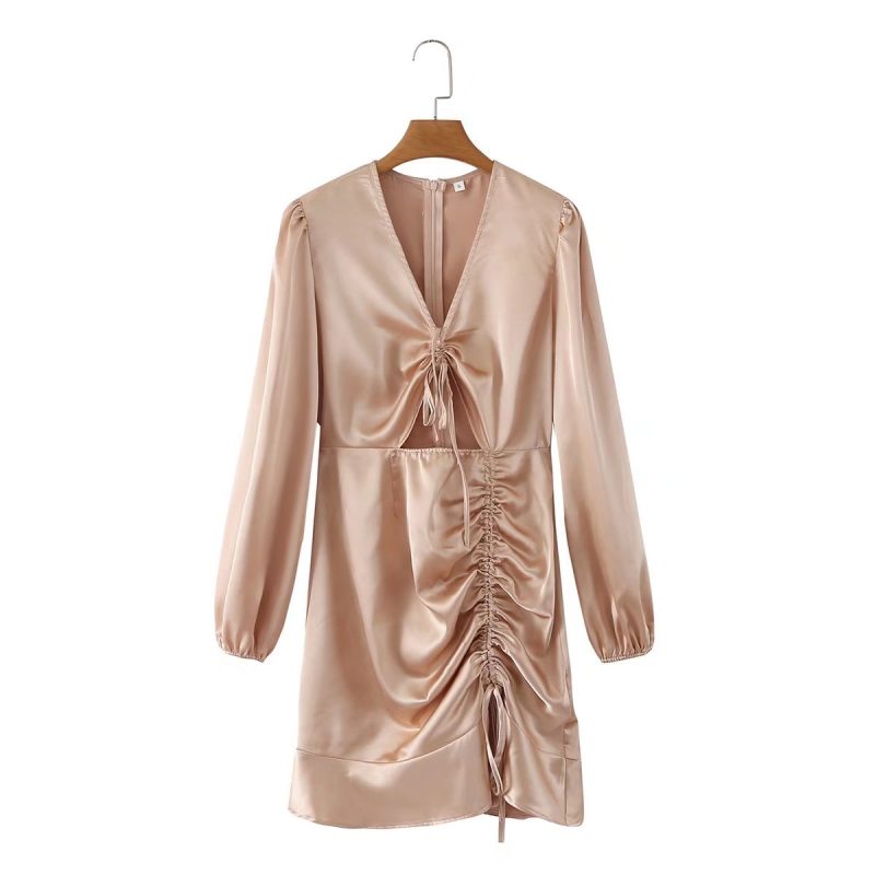 Sexy Asymmetric V-Neck Ruched Club Dress